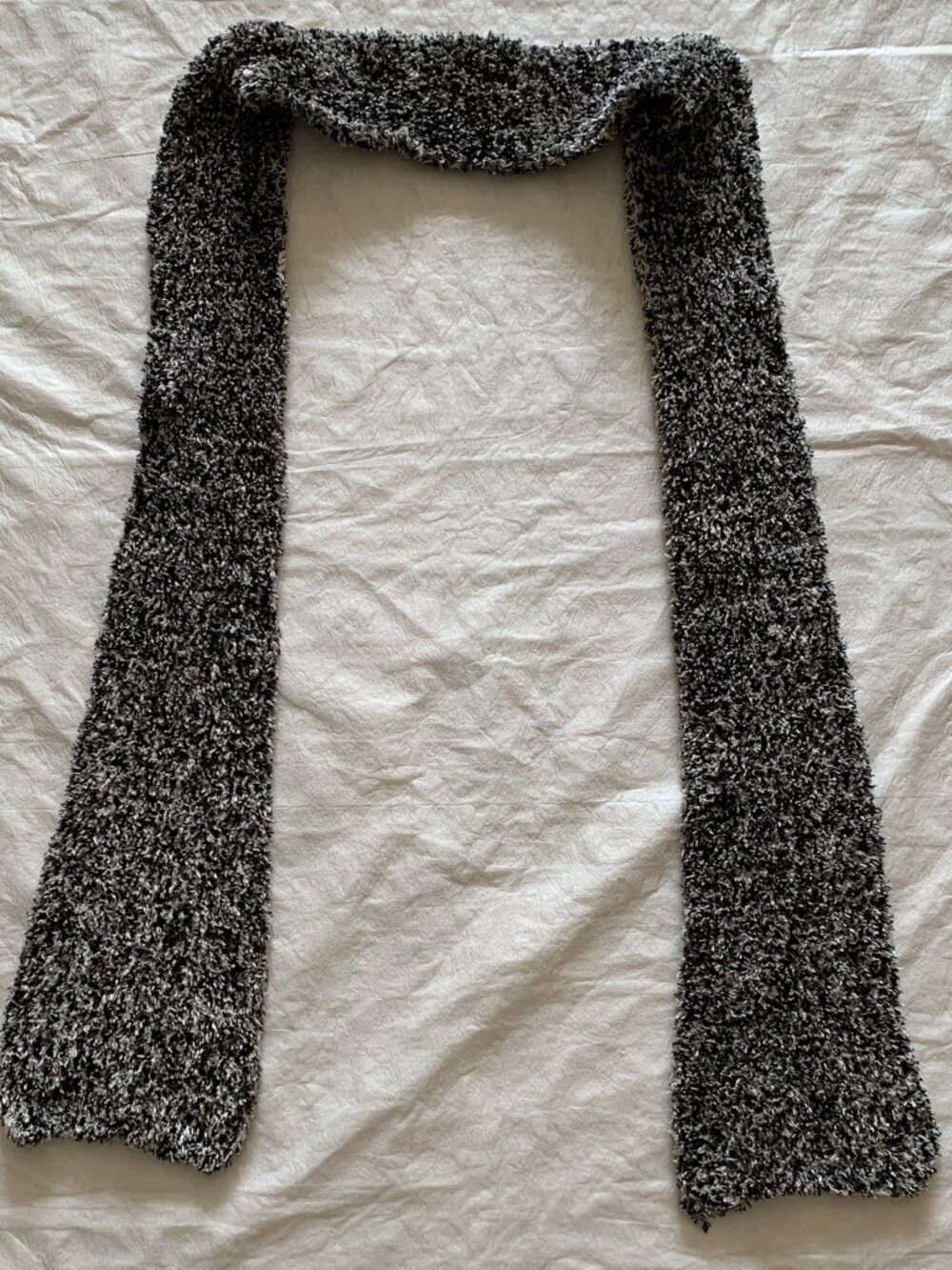 Vintage Black & White Fuzzy Scarf - ~74 Inches Length